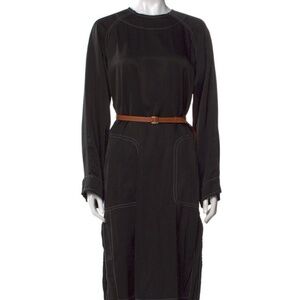 Loewe Midi Length Silk Crew Neck Dress in Black Size 34 US 2